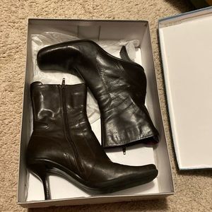 Brown leather booties